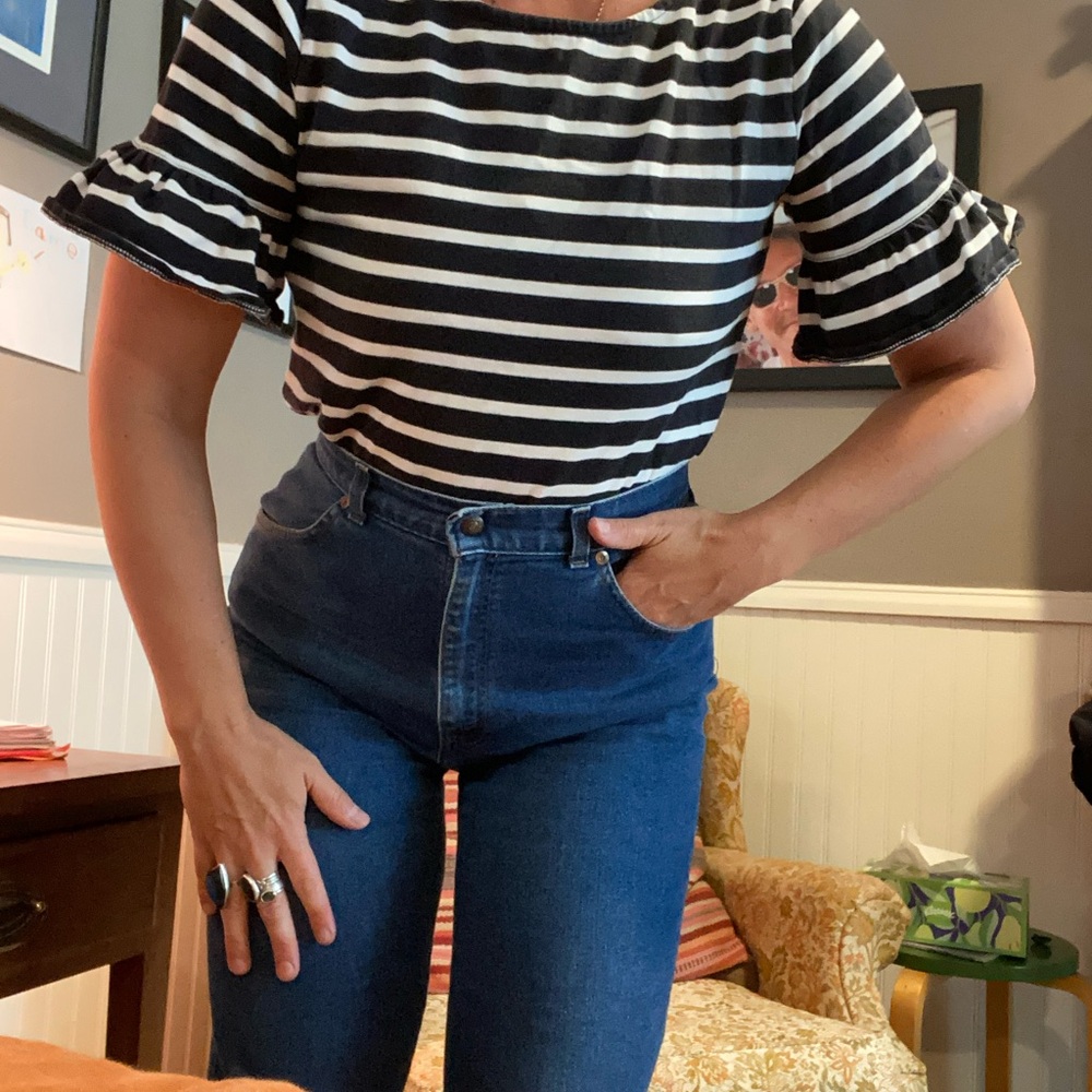 Striped Black and White Ruffle Sleeve Top